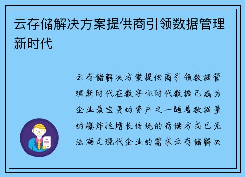 云存储解决方案提供商引领数据管理新时代